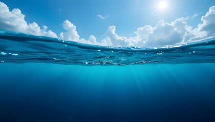 Underwater Ocean View with Sunlight Filtering Through Waves