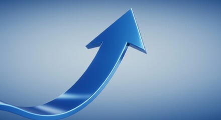 Azure Arrow: Upward Trend of Progress and Growth - Symbolizes progress, growth, success, ambition, and achievement. A gleaming blue arrow ascends against a serene blue background