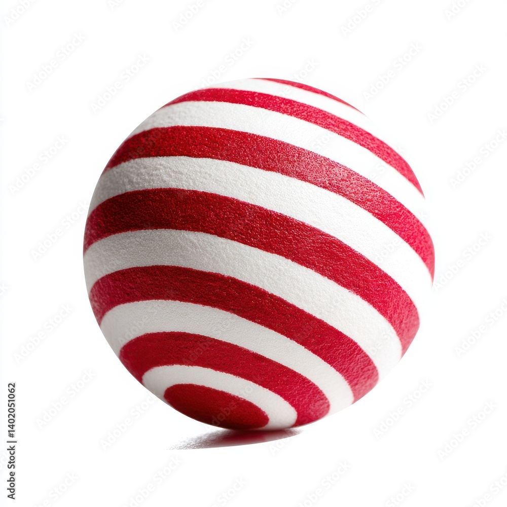 Poster Close up of a sphere with red and white horizontal stripe pattern isolated on white background