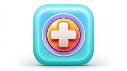 Obraz premium Pixel Art Medical App Icon White Cross in a Colorful Circle