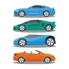 Vector illustration of modern car in cartoon flat style. Simple picture of land vehicle transportation. Familiy car side view. Modern technology automobile. Colorful exterior body car. SUV, compact 
