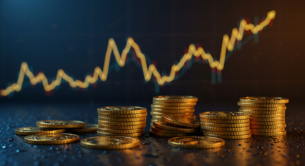 Golden coins with a rising financial graph illustrating investment appreciation