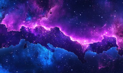 Obraz premium Cosmic Nebula Purple and Blue Galactic Cloudscape, Space Background, Wallpaper