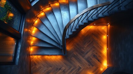 Naklejka premium Illuminated Spiral Staircase: A Modern Architectural Marvel