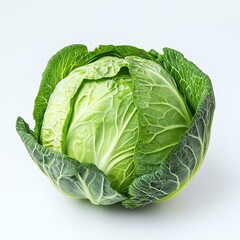 Obraz premium Fresh vegetable farm white background advertising Fresh, vibrant cabbage with lush green leaves, perfect for healthy recipes and vibrant dishes.