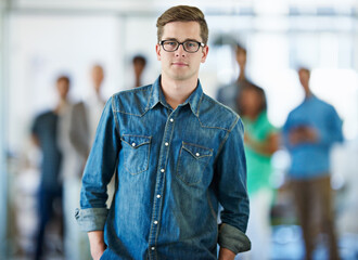 Office, portrait and businessman with pride for career, startup project or serious in workplace....
