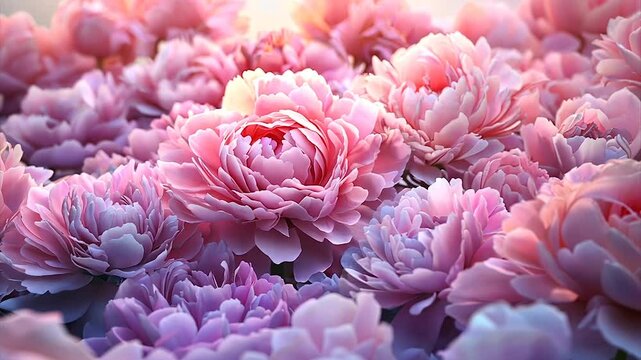 Soft pink peonies in a lush, sunlit arrangement