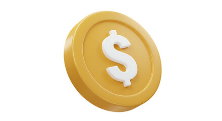 Symbolic representation of the dollar currency in golden coin format over white