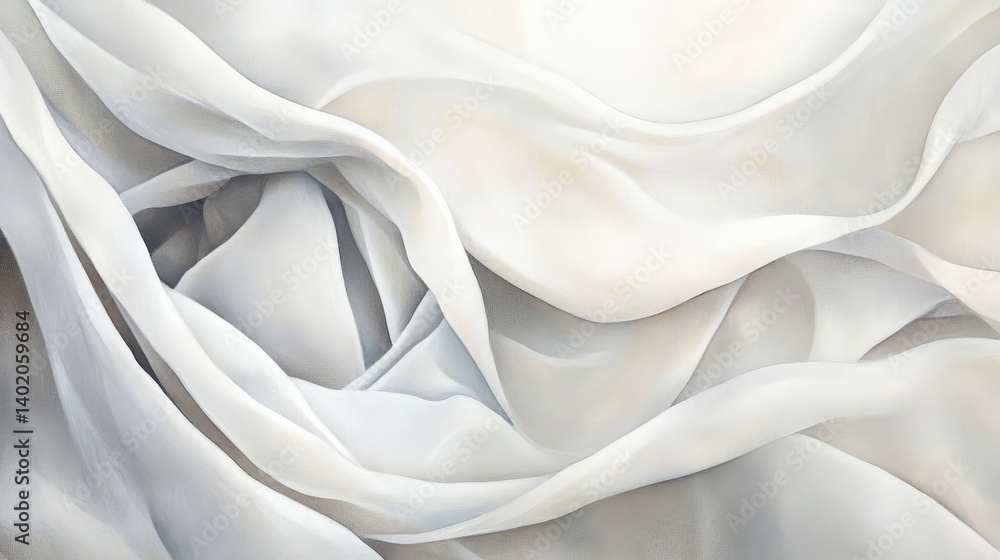 Poster serene drapery abstract - soft, flowing white fabric creates an abstract of serenity and calm. perfe