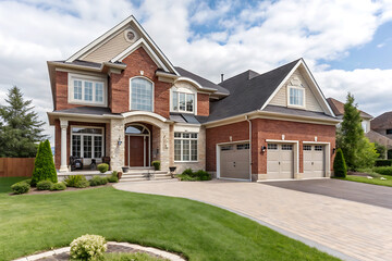 Modern Villa Exterior In Summer Luxury house exterior with brick and siding trim