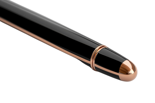 Elegant black and rose gold pen luxurious writing instrument close up detail shot against black