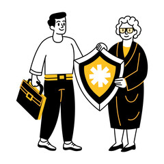 Elderly coverage illustration in hand drawn style 
