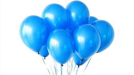 Isolated cluster of floating blue balloons on transparent background for celebratory designs, party invitations, birthday themes, and festive graphic projects