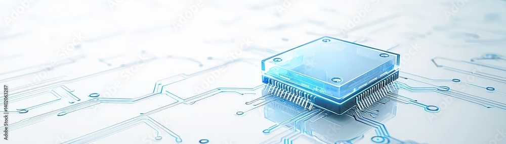 Poster intricate circuitry, closeup of computer chip on a circuit board showcasing advanced technology