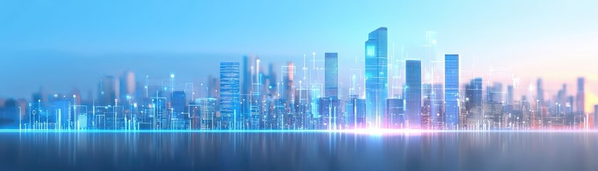 Dazzling city skyline, breathtaking view of illuminated buildings at night cityscape