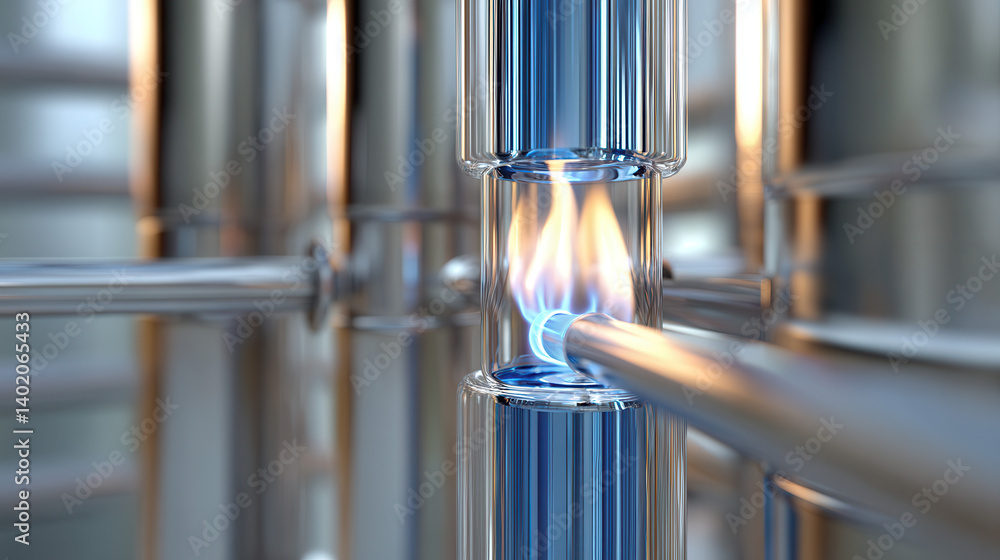 Aufkleber close up of biogas upgrading system with visible flame, showcasing advanced technology and clean ene