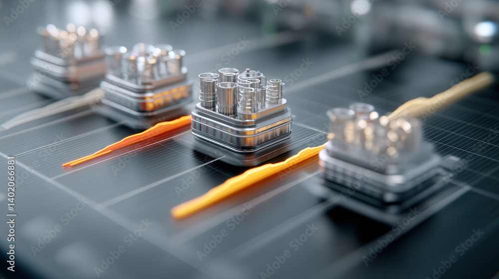 Poster futuristic energy grid with gas fired power generation units and data visualization