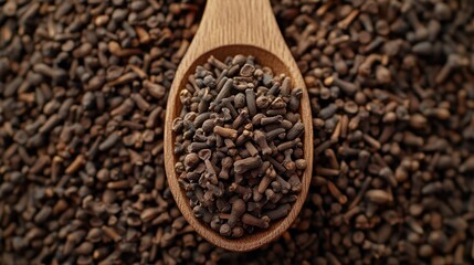 Fototapeta premium Wooden spoon filled with whole cloves