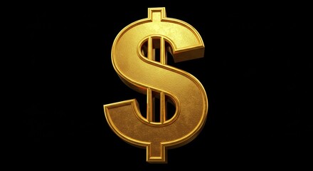 Fototapeta premium Golden Dollar Sign Symbol - A gleaming gold dollar sign on a black background, symbolizing wealth, finance, and currency