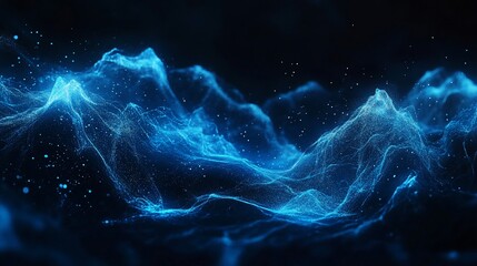 Glowing blue digital landscape, particles, dark background, website banner