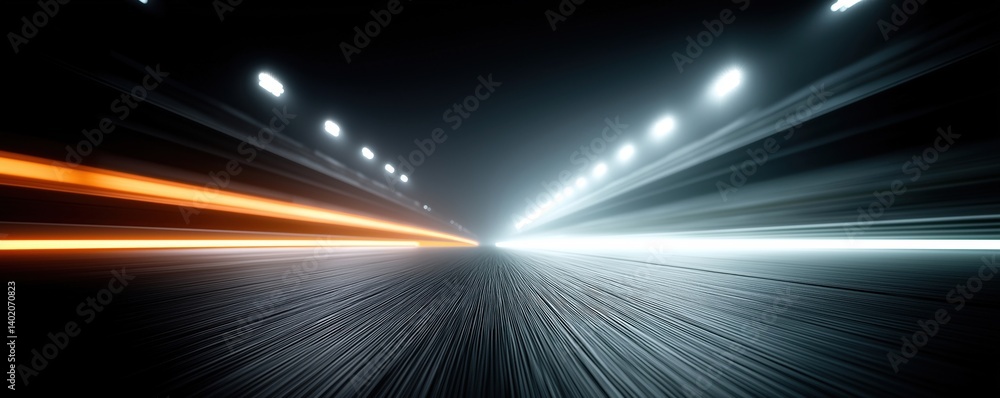 Aufkleber a dynamic, low-angle view of a road illuminated by streaking lights, creating a sense of speed and m