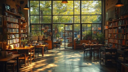 Sunlit Bookstore Cafe: A Haven for Book Lovers