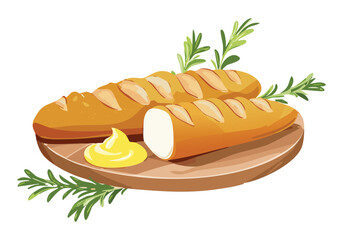 Baguette bread served with Garlic Butter - Vector Illustration