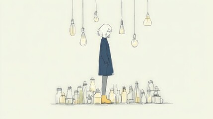 Serene Girl  Minimalist Home  Hanging Lights  Glass Bottles  Calm  Hygge