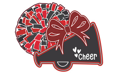 Cheerleading pom-poms,  a bow,  and a megaphone. Vector cheerleading illustration.