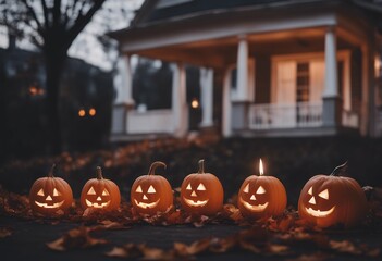 candles leaves dry halloween background evening house pumpkin scary leaf yellow smile squash illuminated cry laugh head celebration trick card autumn decoration supernatural ghost grimace scarey