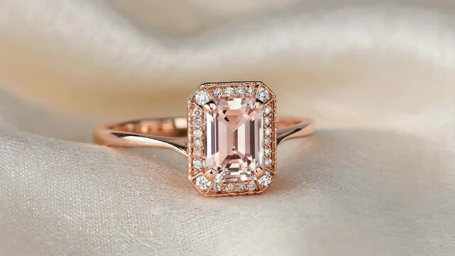 Square diamond ring on satin cloth