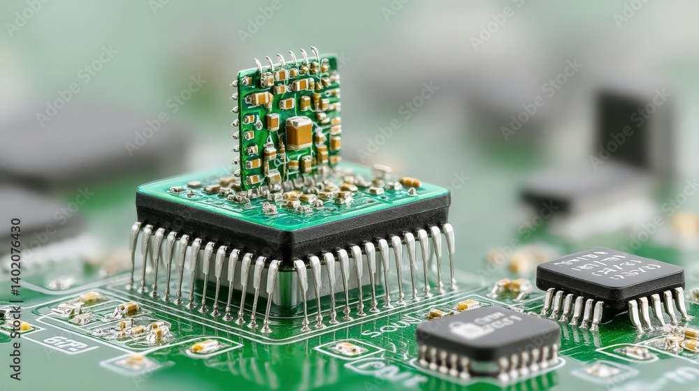 Poster high res closeup of advanced microchip circuit board technology