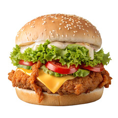 Crispy Zinger Burger Isolated on Transparent Background
