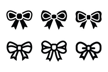 A set of six simple ribbon bow in silhouette style