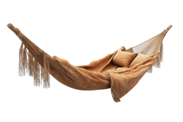 Tranquil hammock scene plush brown textile inviting relaxation cozy pillows dark background