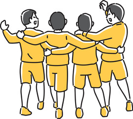 肩を組む四人の男性