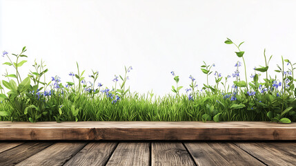 green grass on wooden background