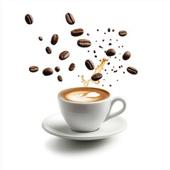 Obraz premium Latte with coffee beans exploding in a splash