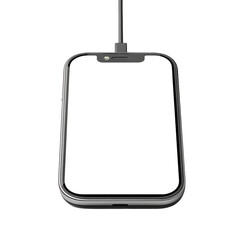 Obraz premium Sleek black smartphone charging on black background on transparent background