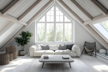 Fototapeta premium Grey attic living room interior with sofa.