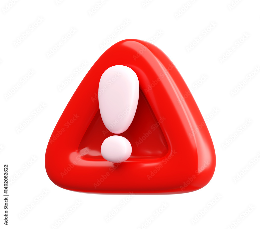 Poster 3d red warning icon with exclamation mark isolated