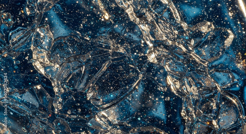Poster shattered crystal abstract - close-up of broken crystal fragments, glittering with light, creating a