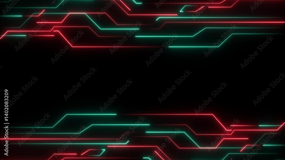 Poster abstract technology background with neon cyan and red lines seamless looping
