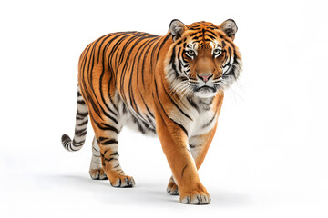 Obraz premium Majestic Tiger Walking on White Background