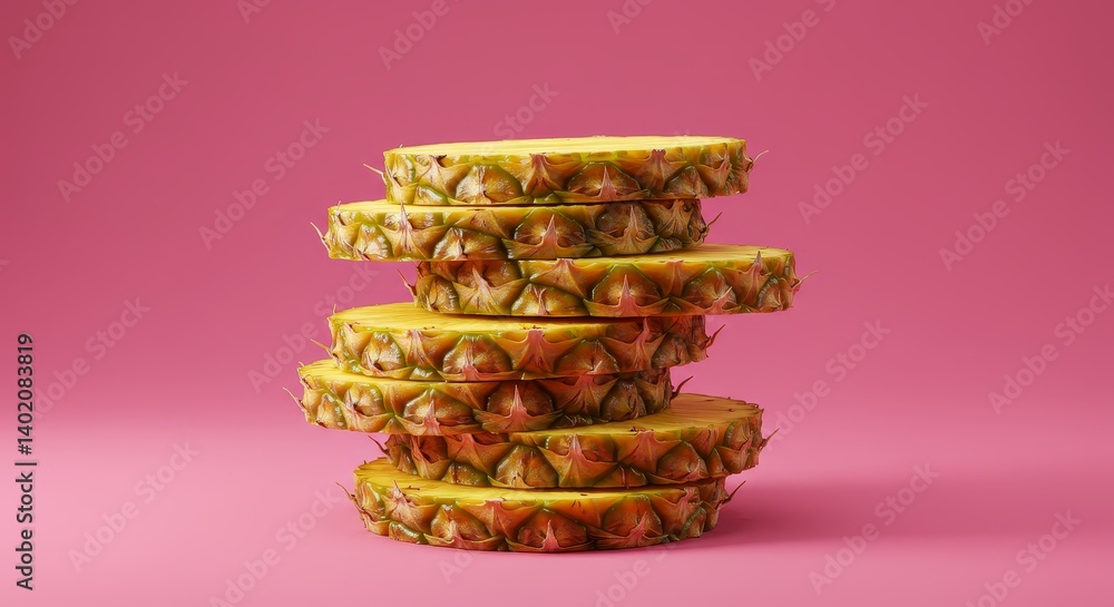 Aufkleber stack of pineapple slices - a visually appealing stack of fresh pineapple slices against a vibrant p