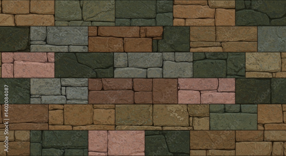 Poster stone wall texture background - high-resolution of a rustic stone wall texture with various colors a