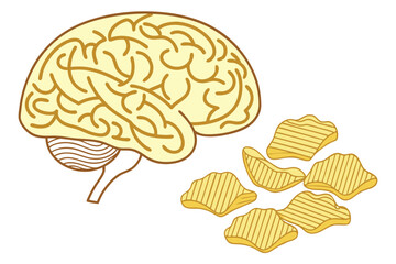 52 Brain-shaped potato chips, golden crispy snacks, neurological food art, cerebral junk food, mind-bending munchies, cognitive crisps, intellectual appetizers, neurogastronomy, surreal snacking, brai