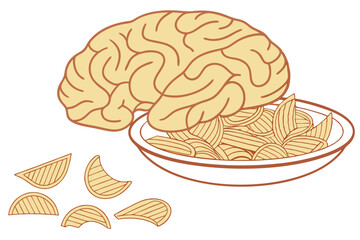52 Brain-shaped potato chips, golden crispy snacks, neurological food art, cerebral junk food, mind-bending munchies, cognitive crisps, intellectual appetizers, neurogastronomy, surreal snacking, brai