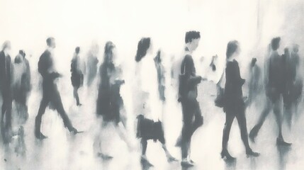 Obraz premium Abstract Crowd Urban Life Monochrome People Walking City Street Scene Business People