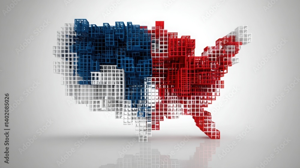Poster the united states displayed with the vibrant colors of the american flag on a dynamic navigation map